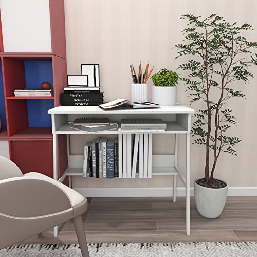 Computer Desk Small Desk with Storage Space Wood Desk Corner Desk W31.5*D19*H29.5 Writing Table Study Desk Work Station Gaming Desk Study Table Small Desk Home Office Bedroom White