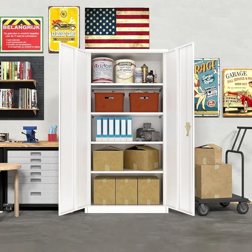 Garage Storage Cabinet, Garage Cabinets, Metal Cabinet, Metal Storage Cabinet with Doors and Shelves, 71