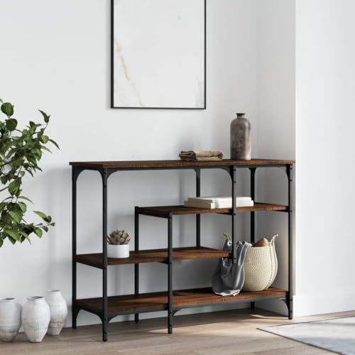 vidaXL Black Console Table - Engineered Wood Metal Frame Sofa Table with Shelves for Living Room, Entryway, Hallway