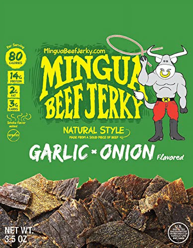 Mingua Beef Jerky - Two Milds + Two Garlic & Onions, 3.5 ounces, 14.0 Ounce