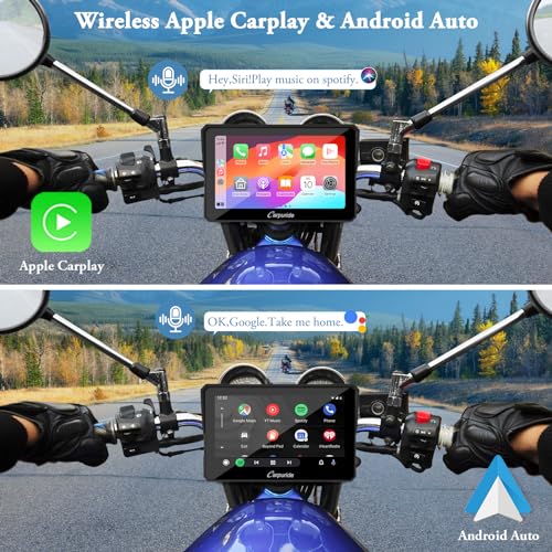 Carpuride W702 for Motorcycle, 7 inch Waterproof Touchscreen, Portable Carplay/Android Auto GPS Navigation for Motorbike, Support Dual Bluetooth, Car GPS, Siri, G00gle Assistant, TF-64G