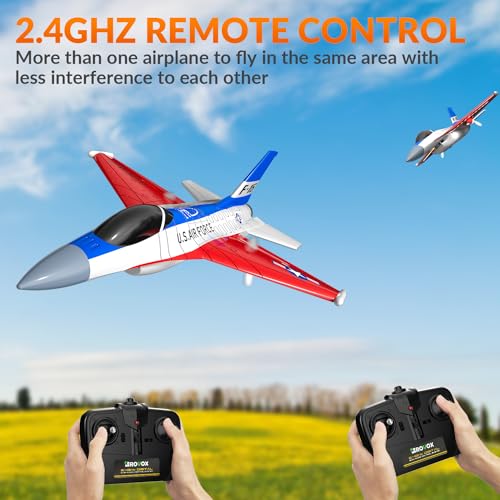 Remote Control Airplane RC Plane F16 Falcon Fighter Jet with LED Lights - 2 Channel Battery Powered Gift Toys - Radio Control Airplanes for Adults and Kids 14+ - with 2 Batteries