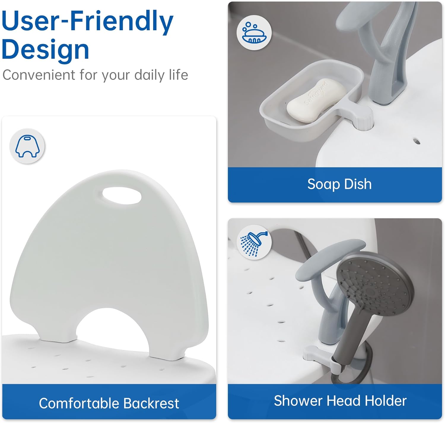 Heavy Duty Sliding Transfer Bench, Bathtub Shower Chair and Bath Safety Seat with Non-Slip Suction Cup for Elderly, Disabled and Pregnant