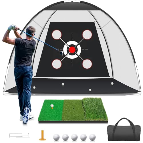 Golf Net with Practice Mat,Golf Hitting Aid Nets 10x7FT for Backyard Driving Chipping Training Swing with Target Mat Balls for Outdoor Indoor，Gifts for Men Dad Him and Golfer - Radiant Selections