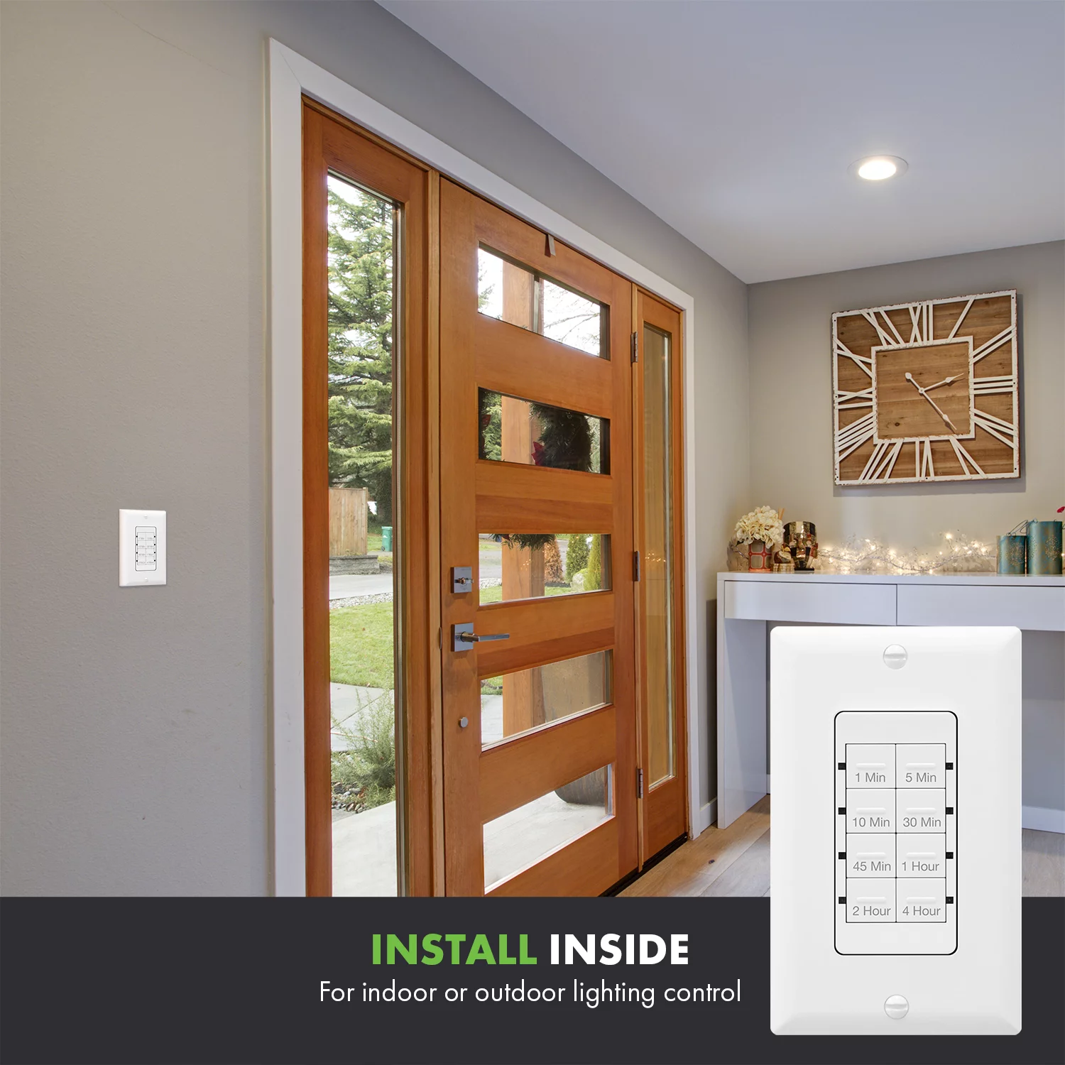 TOPGREENER Countdown Timer Switch, in-Wall Electrical Switch for Fans, Lights, Ventilation, 1-5-10-30-45 min, 1-2-4 hr, 600W LED, 1/2HP, Neutral Wire Required, UL Listed, TGT08-4-W