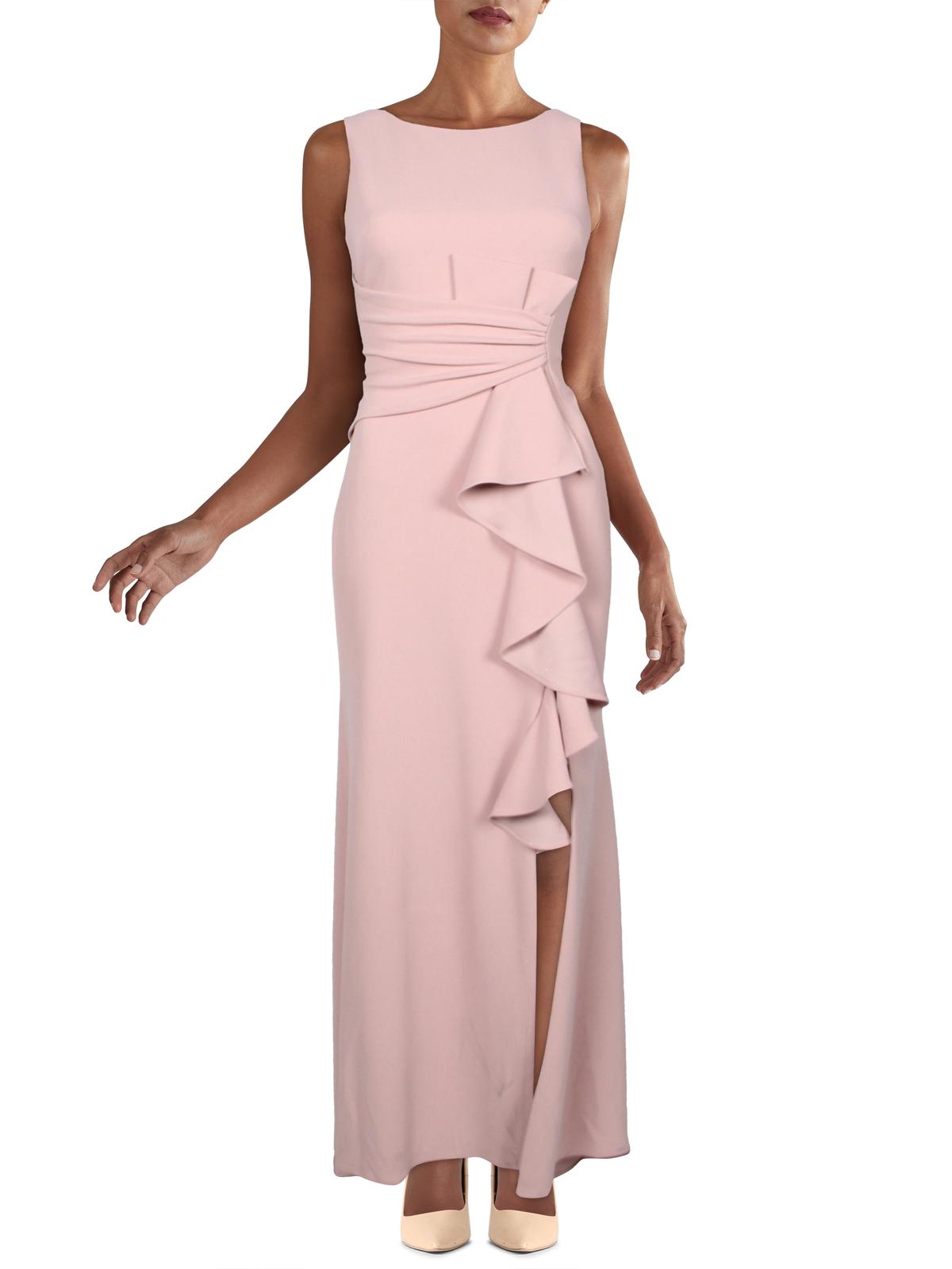 Betsy & Adam Womens Petites Crepe Ruffled Evening Dress