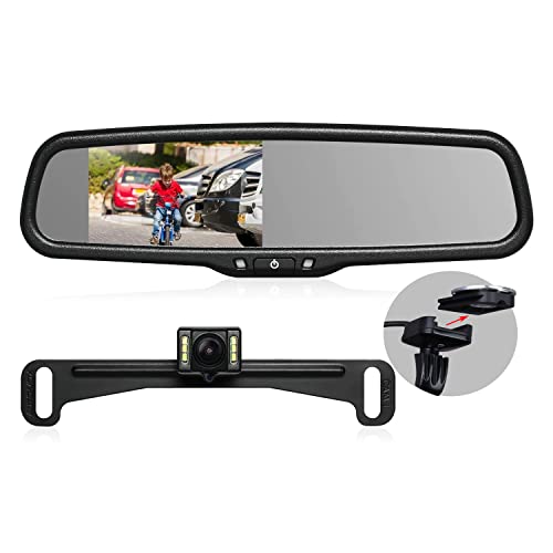 Rear View Mirror Camera with 4.3” Monitor, Super Night Vision OEM Backup Camera Mirror with IP 68 Waterproof Back Up Camera for Car, Rearview Mirror for Parking & Driving Safety AUTO-VOX T2