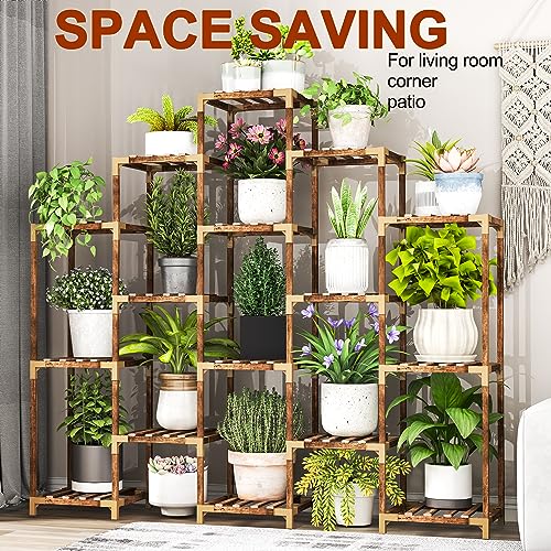 HOMOKIRT Plant Stands Indoor Clearance, 10 Tier Plant Shelf for Multiple Tall Plants, Wood Corner Plant Stand Rack Holder Flower Stand Plant Display for Patio Porch Garden Living Room