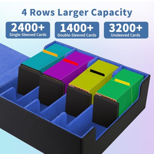 Trading Card Storage Box 4Rows, Holder 3200+ Cards, Deck Case Organizer for MTG, Sports Card, Pokemon TCG, YUGIOH with 24 Dividers & 4 Foam Stoppers, Collector Bulk Boxes, Collection Albums Cases