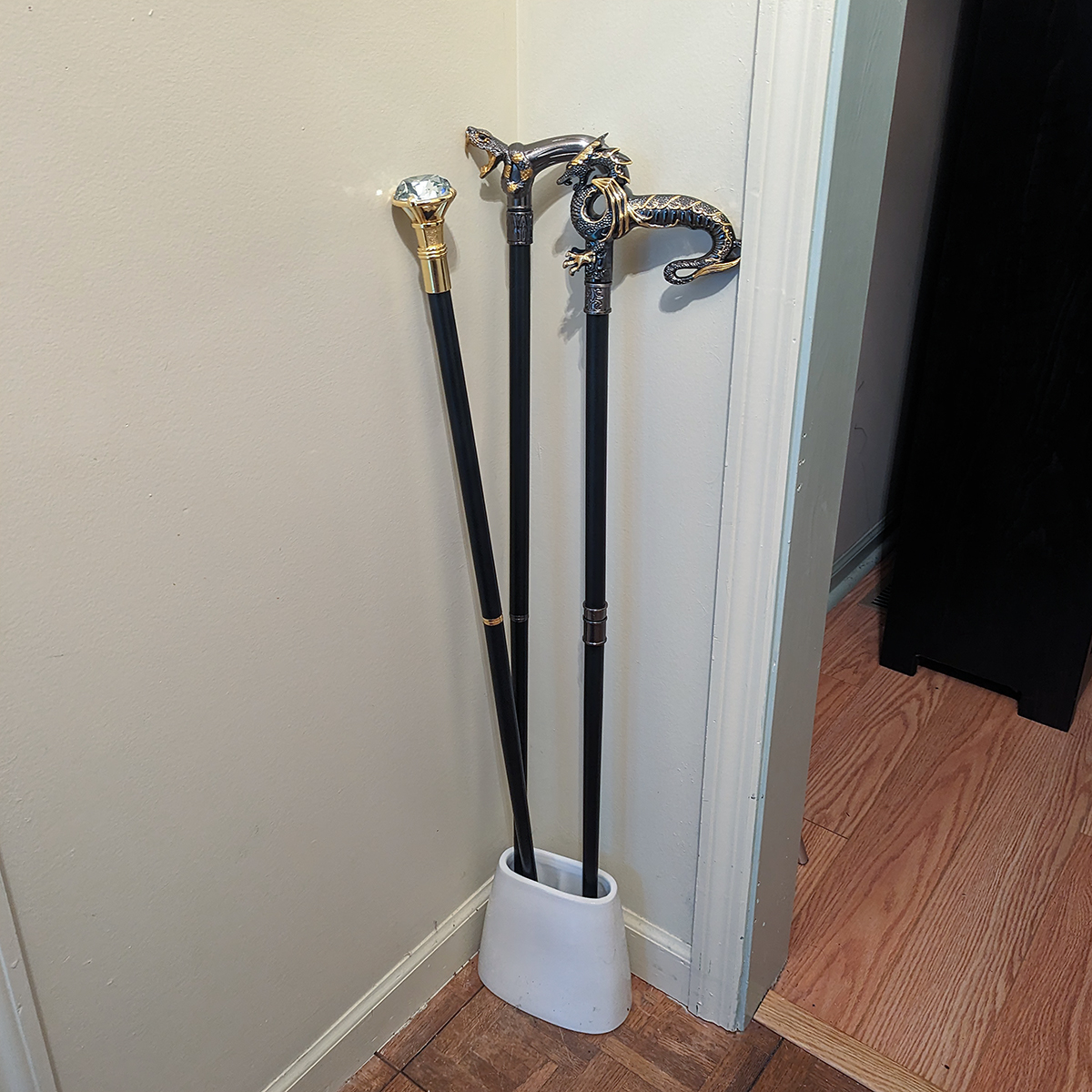 Winged Dragon Silver Gold Metal Cane 2pc Steel Shaft Men Women Walking Stick