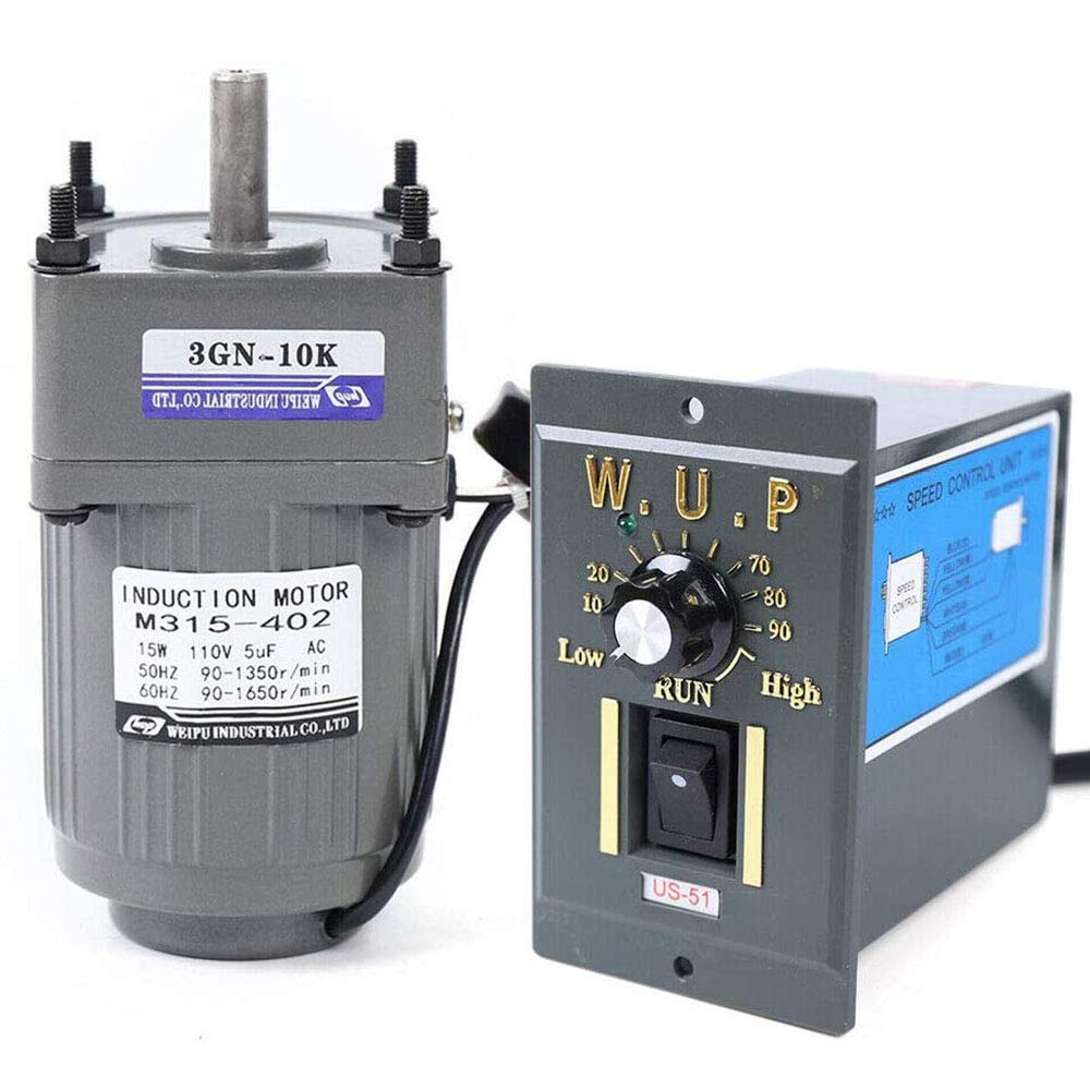 BTDH AC Gear Motor Electric Motor Variable Speed Controller 1:10 125RPM 110V 15W Single-Phase Smooth Operation Long Working Life