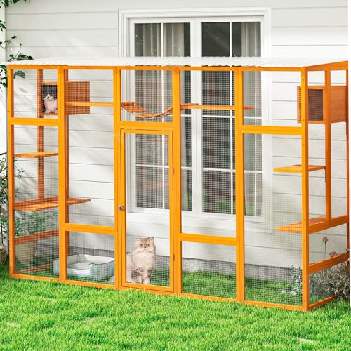 COZIWOW Catio Outdoor Cat Enclosure Window Catios for Indoor Cats Outside Patio Wooden Cattery with Large Door, Walks, Waterproof Roof, Resting Box, 104