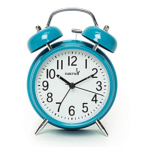 {Loud Alarm for Deep Sleepers) 4'' Twin Bell Alarm Clock with Backlight for Bedroom and Home Decoration (Mint Green)