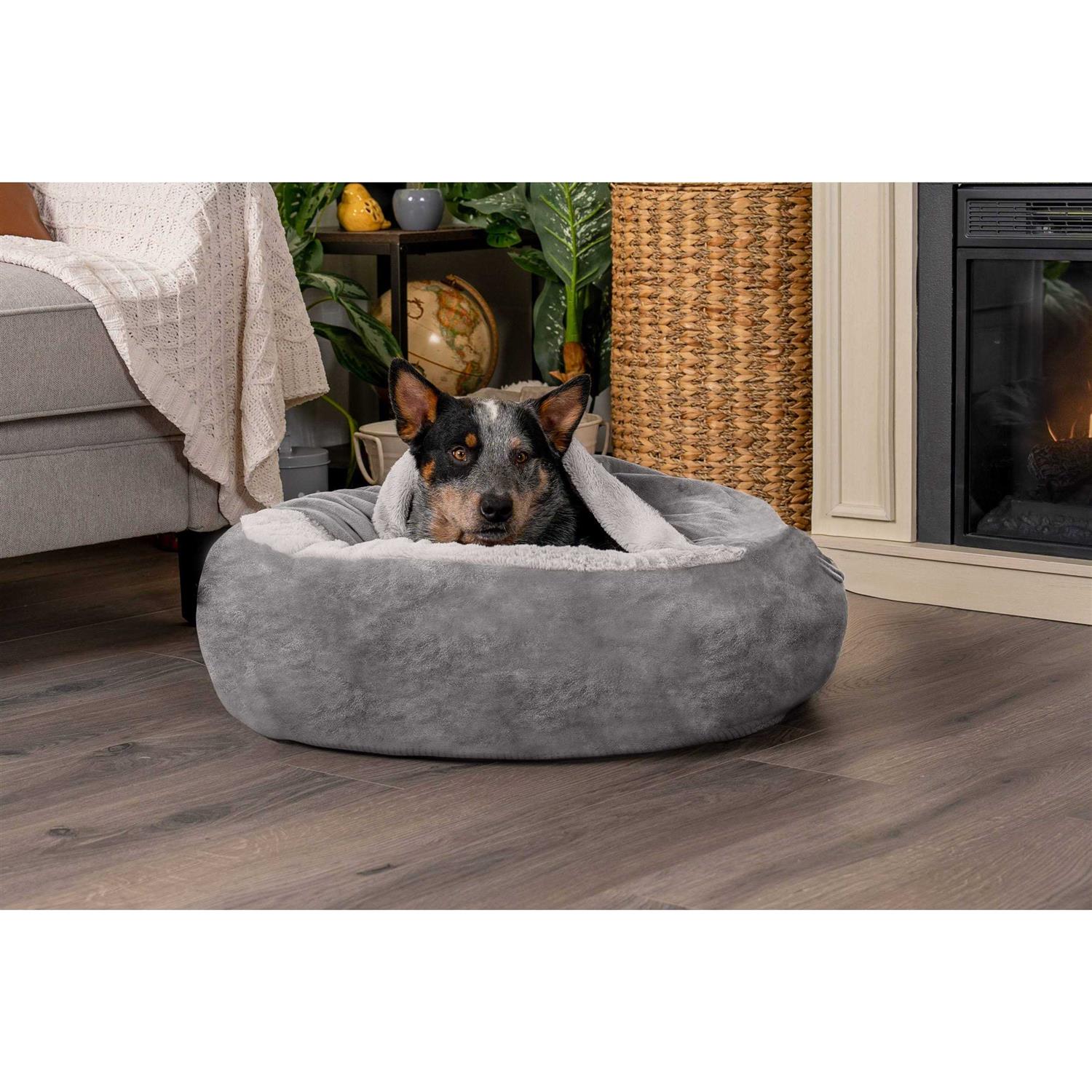 Velvet & Wave Faux Fur Hooded Donut Bed FurHaven - Pet Supplies online store
