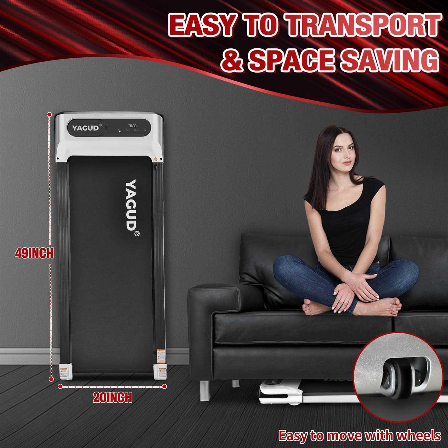 Yagud Under Desk Treadmill, Walking Pad for Home and Office, 2.5 HP Portable Walking Jogging Running Machine with Remote Control and LED Display - Sports Supplies Online Store