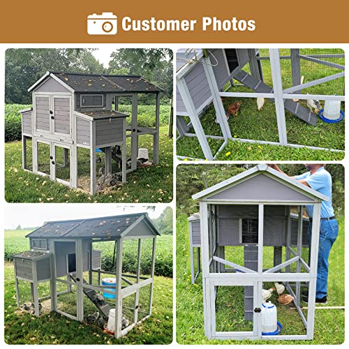 GUTINNEEN Large Chicken Coops for 6-10 Chickens, Hen House with 2 Nesting Boxes, Poultry Cage with Ramps and Run, Waterproof Roof