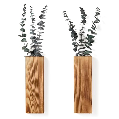 3 Pack Wood Wall Planter - Modern Farmhouse Wood Wall Decor for Living Room, Bedroom, Bathroom, Home and Office - Wooden Pocket Vase for Dried Flowers and Faux Greenery Plants Decor