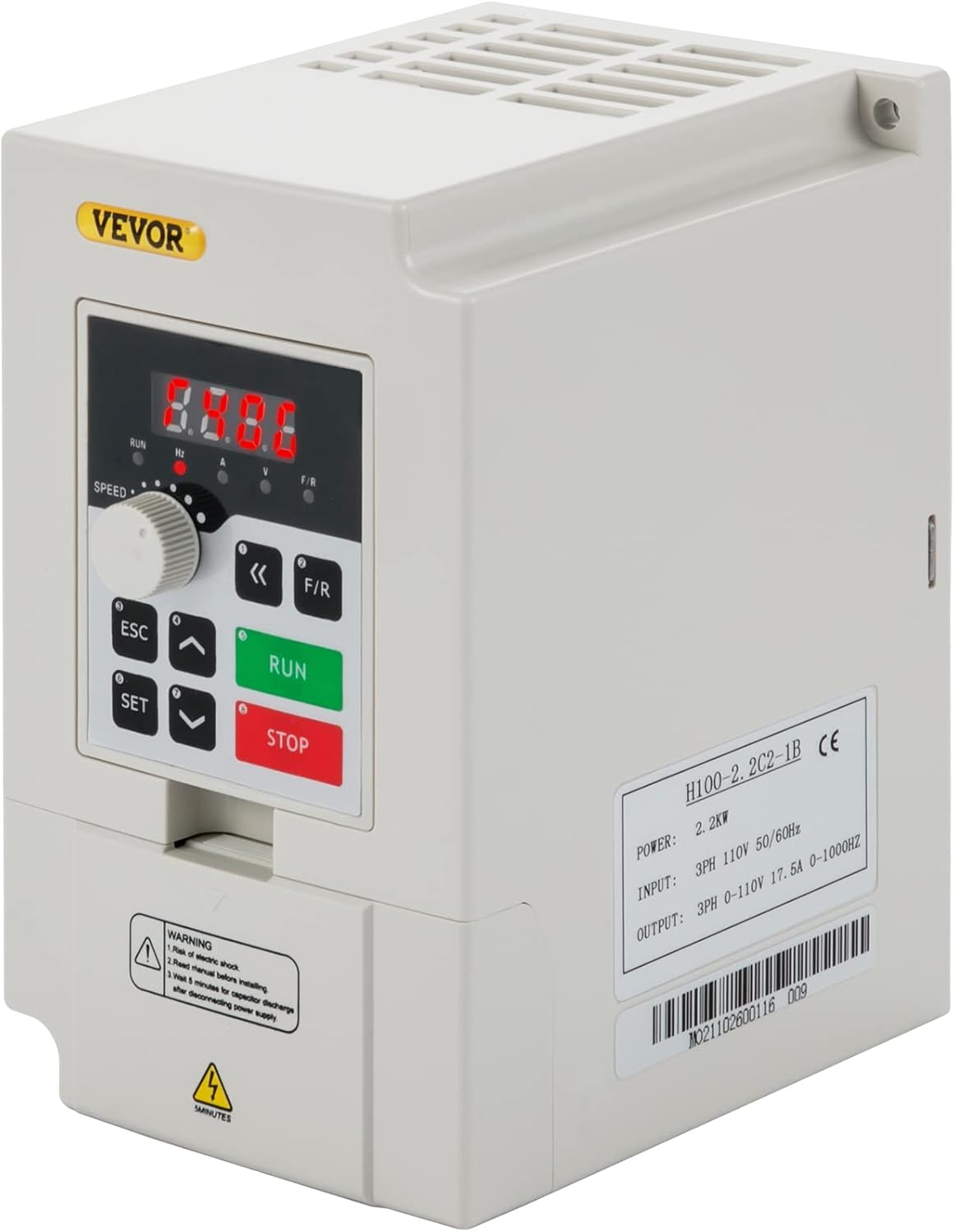 VEVOR VFD 2.2KW 110V 3HP, 1 or 3 Phase Input, 3 Phase Output Variable Frequency Drive, AC 17.5A 0~1000HZ CNC Motor Inverter Converter for Motor Speed (RS485)