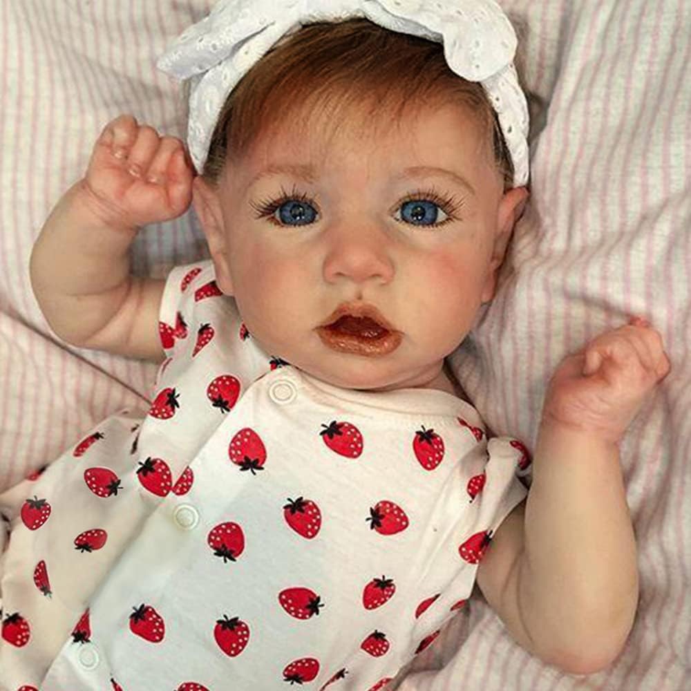 Reborn Baby Dolls Girl with Realistic Veins, 20 Inch Newborn Baby Doll with Weighted Cloth Body, Lifelike Reborn Doll, Advanced Painted Vinyl Gift Set for Kids Age 3+, Real Saskia Replica