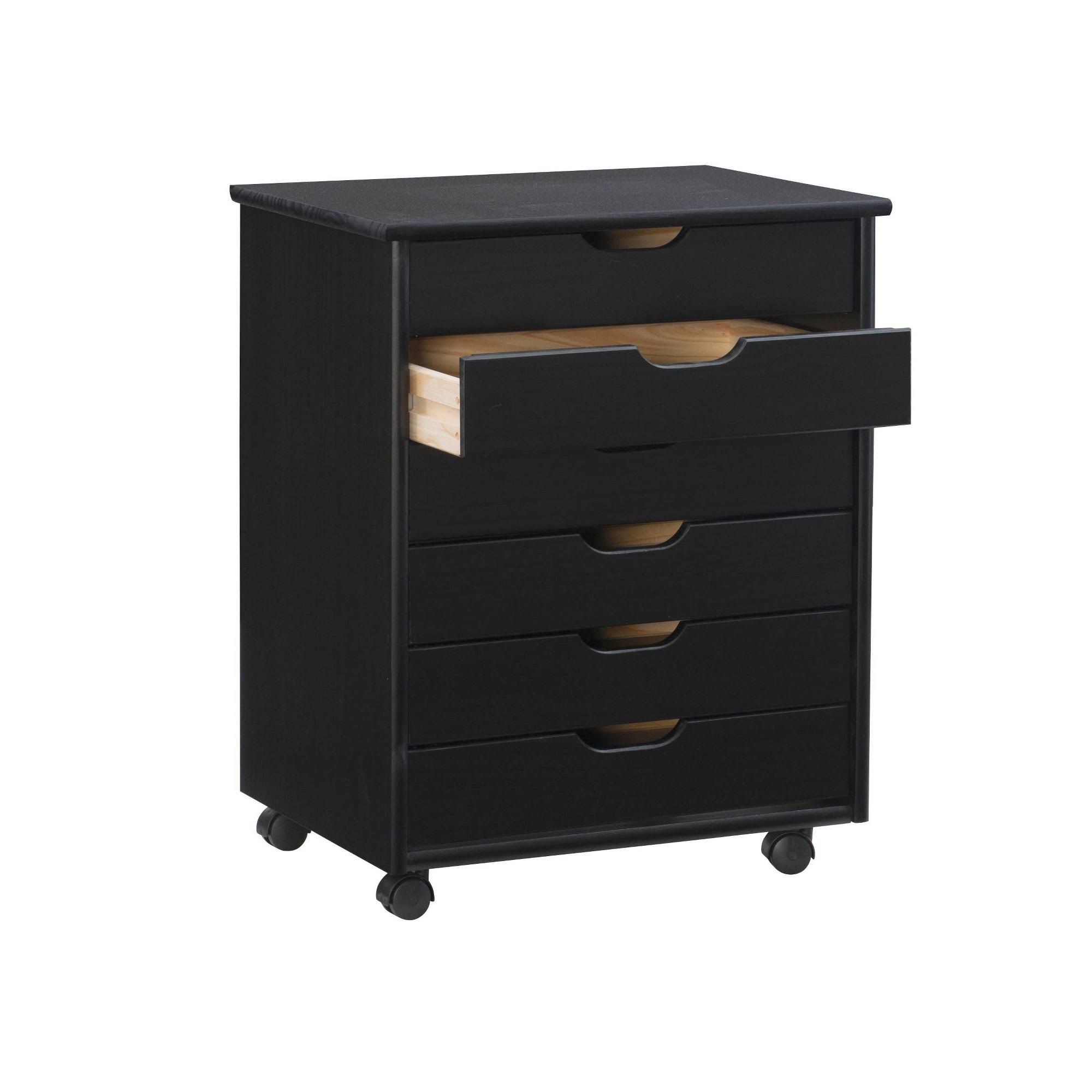 Linon Cary Wide 6-Drawer Rolling Storage Cart, Black