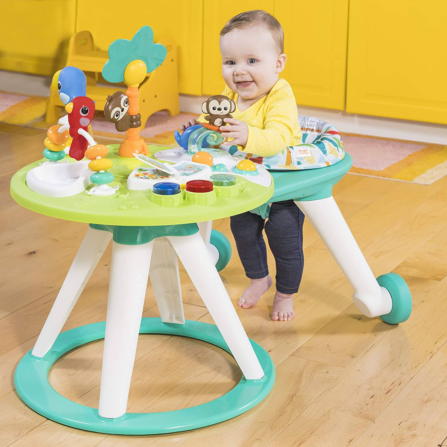 Bright Starts Around We Go 2-in-1 Walk-Around Activity Center u0026 Table, Tropic Cool