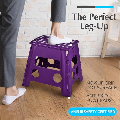 Handy Laundry - Folding Step Stool is Sturdy Enough to Support Adults and Safe Enough for Kids. Opens Easy with One Flip. Great for Kitchen, Bathroom or Bedroom (Black)