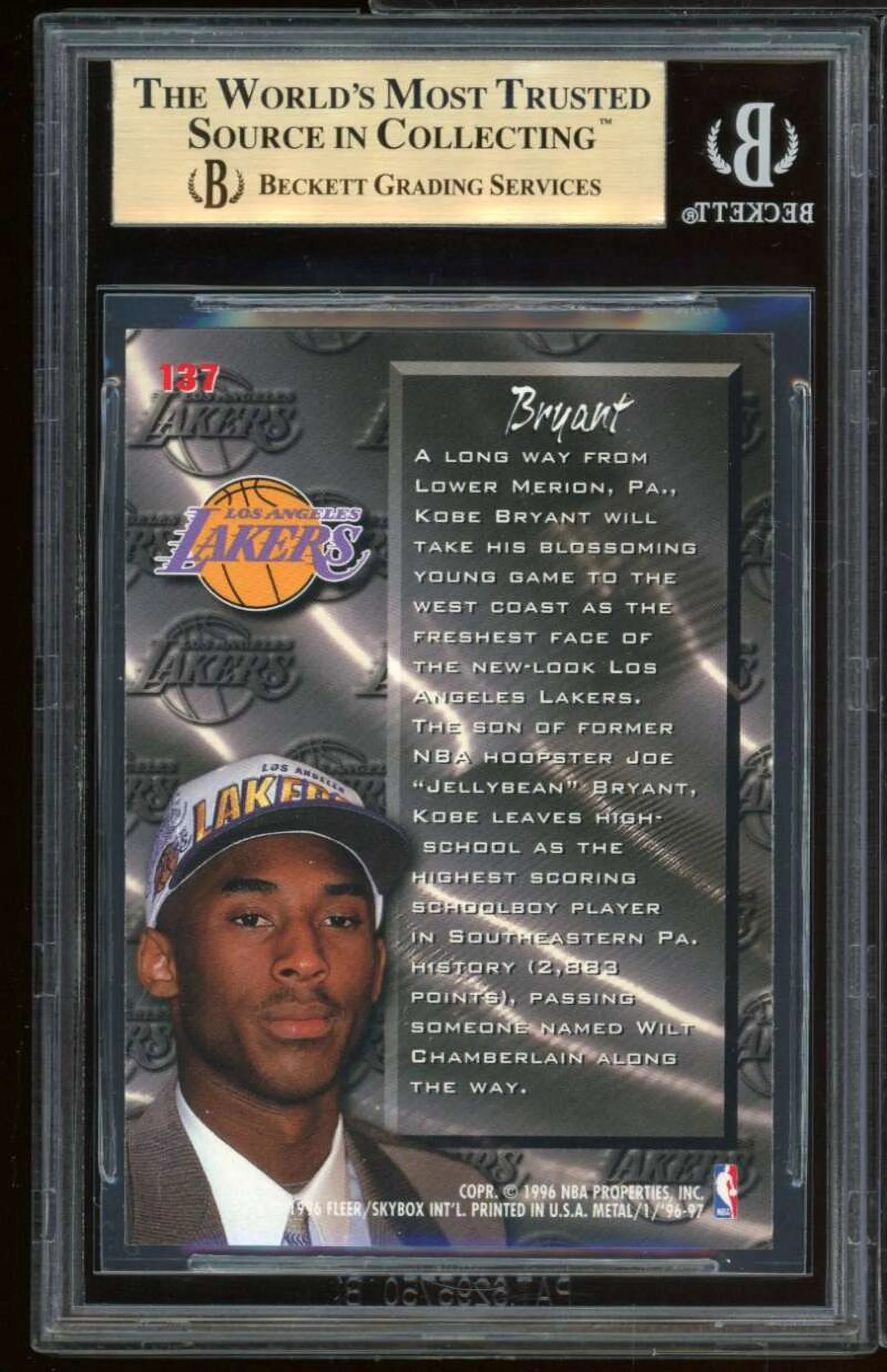 Kobe Bryant Rookie Card 1996-97 Metal #137 BGS 9.5 (9.5 9.5 9.5 9.5)