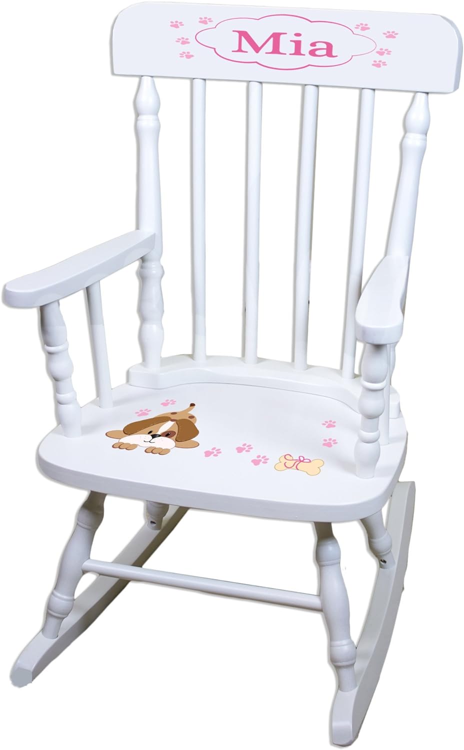Personalized Pink Puppy White Childrens Rocking Chair