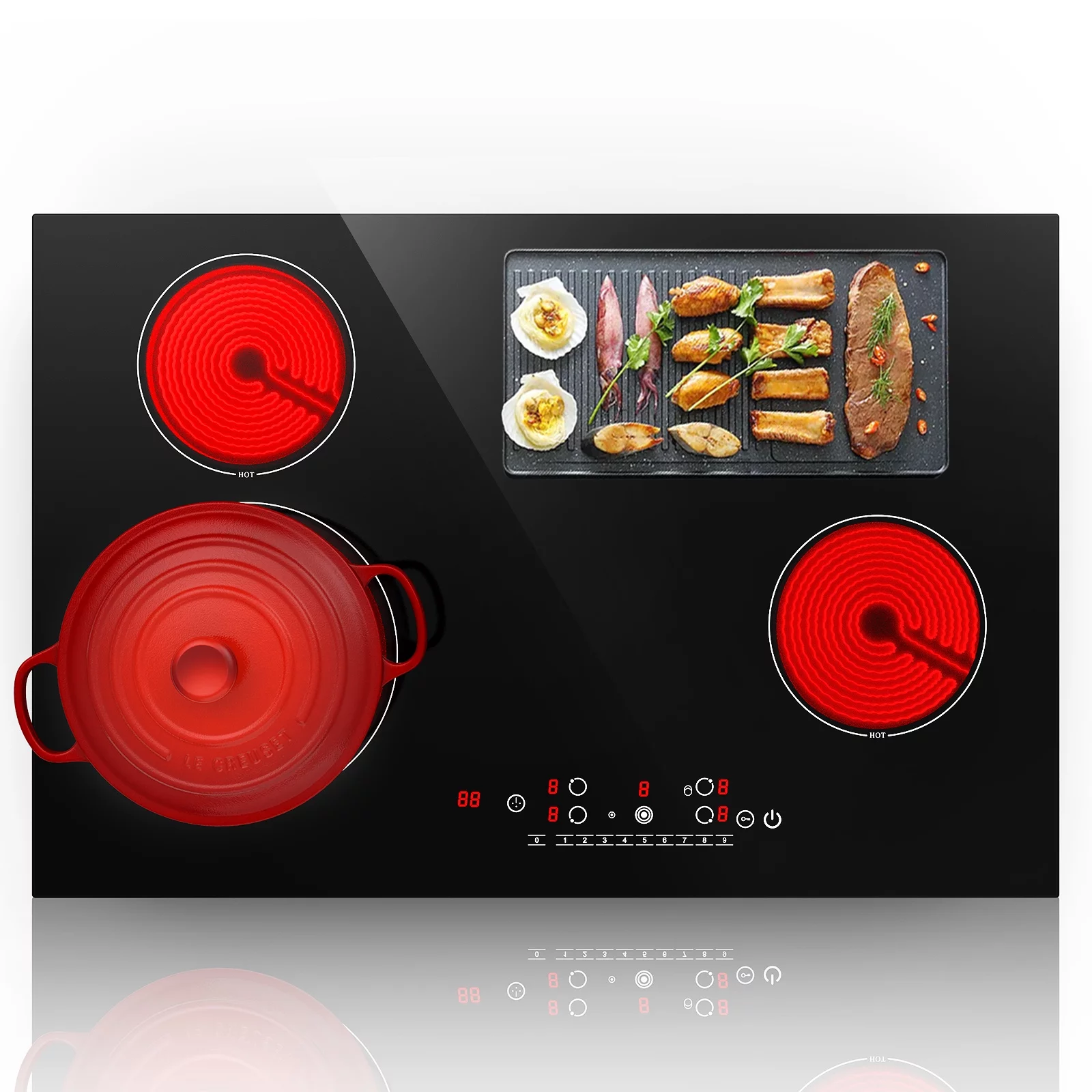 Electric Cooktop, 30 Inch Built-in Electric Stove, 6800W Ceramic Cooktop, 9 Heating Level Overheat Protection with Touch Screen, Timer & Safety Lock