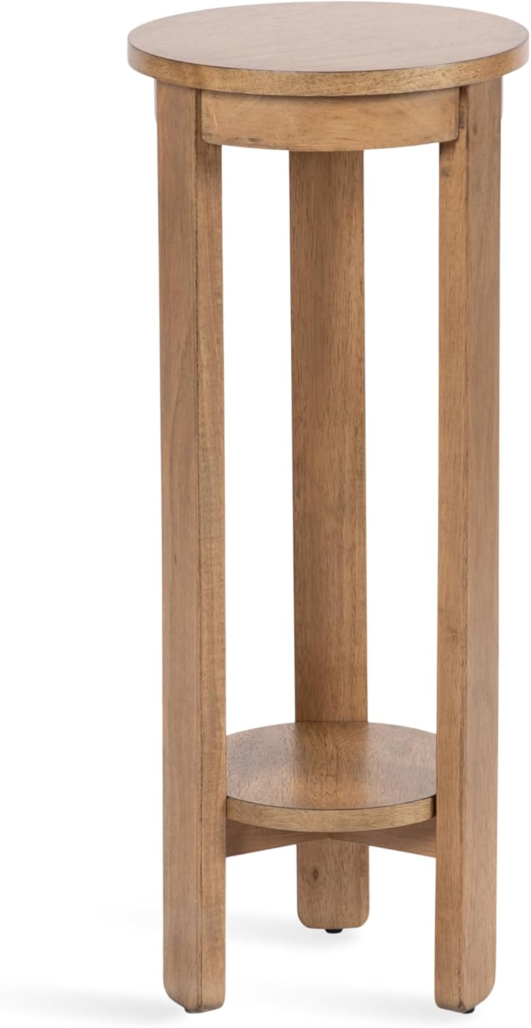 Kate and Laurel Foxford Transitional Two-Tier Circle Plant Stand for Use as Living Room Pedestal Table or Small Bedroom Nightstand, 12x12x30, Natural