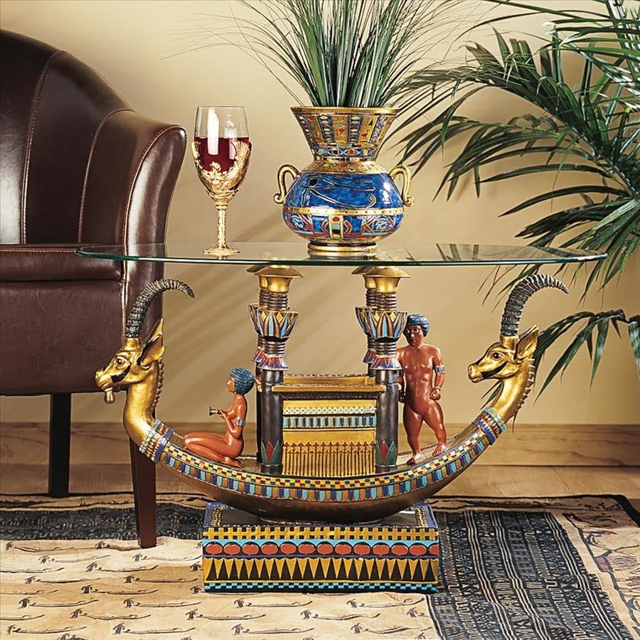 Design Toscano Egyptian Barge to The Beyond Glass-Topped Table