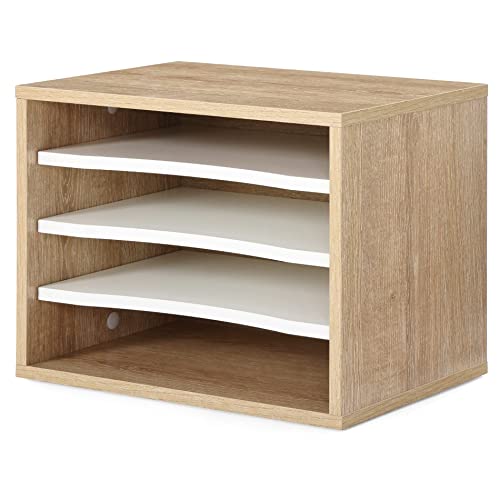 FITUEYES Wood Desk Paper Sorter Organizer with 4-Tier Storage, Desktop Paper File Holder Letter Tray for Home and Office, Light Wood, DO403506WO