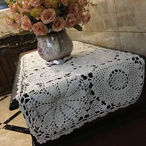 USTIDE 2pcs 100% Cotton Crochet Lace Rectangular Table Runner Ecru Dresser Scarf Doilies White 11 Inch X23 Inch