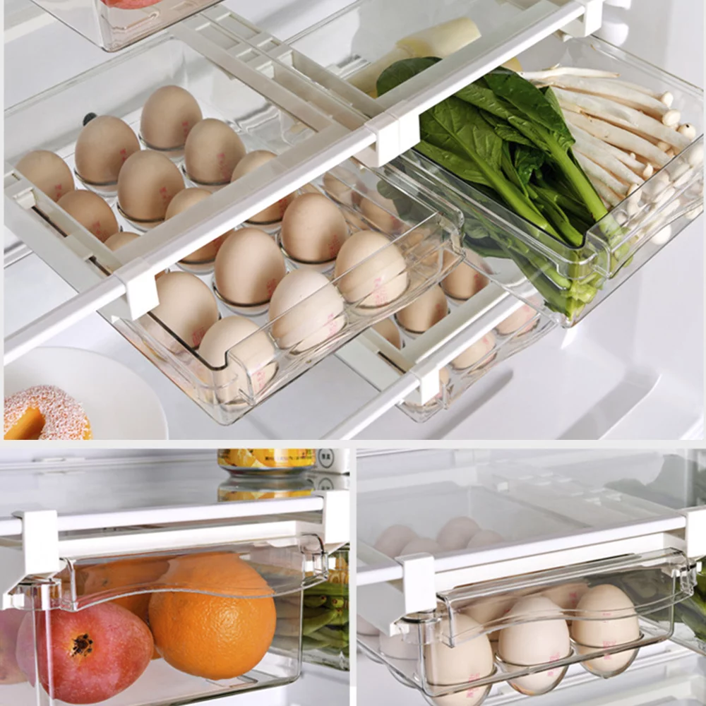 Willstar Refrigerator Tray, Transparent Egg Drawer/Vegetable Storage Boxes for Refrigerator Refrigerator Egg Trays, Pull Out with Handle, Suitable for Egg Vegetable Fruit