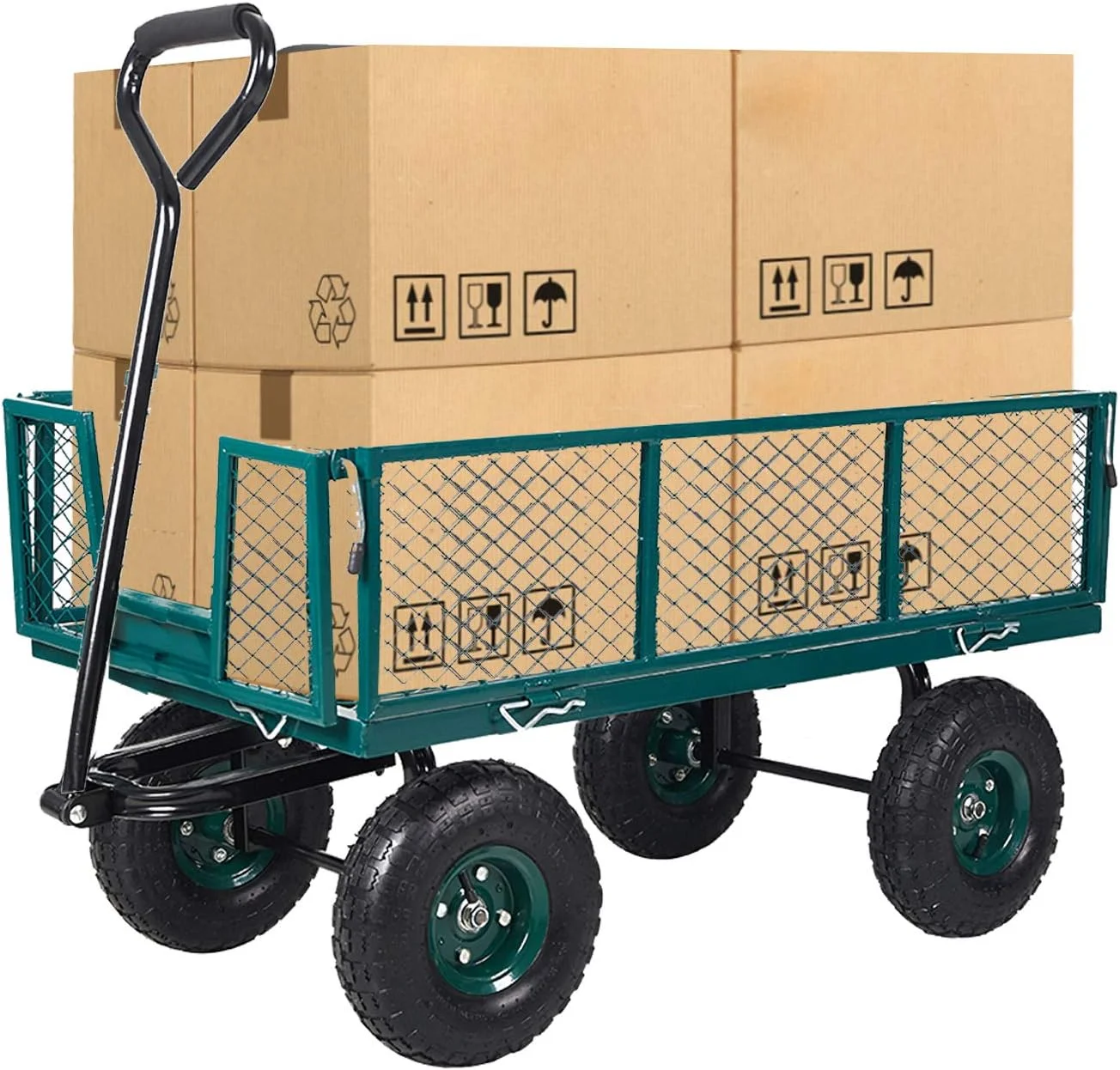 Four-Wheel Trailer Large Folding Wagon Side Cart 560lbs Load Capacity, Handling Truck Pull for Outdoor Garden Warehouse Beach - Curated Treasures Market