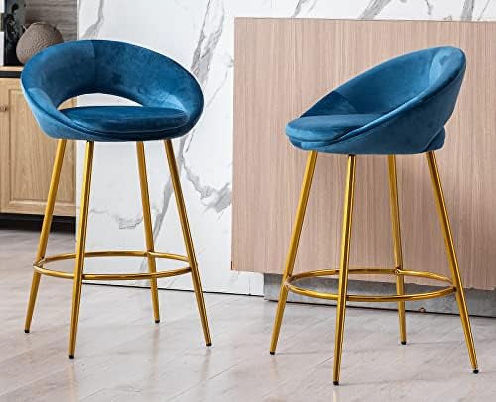 NLIBOOMLife Lovely 30" Velvet  Stools  with Gold Metal Legs  Mid Century Modern  Stools Low Back for Kitchen Island Home Pub-Silver