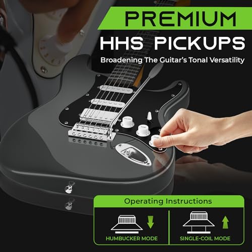 GearIT Professional Electric Guitar (Premium Ash Tonewood), GST-200 SoCal Series, 39in Full-Size, HSS Pickups with Coil Split, Round Frets, Genuine Rosewood Fretboard, Accessories - Metallic Gray