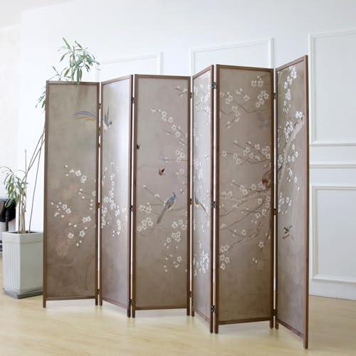 6 Panel Room Divider Screen,Double Faced Room Divider Folding Wall Divider for Room Separation,Mountains and Waters Landscape,67
