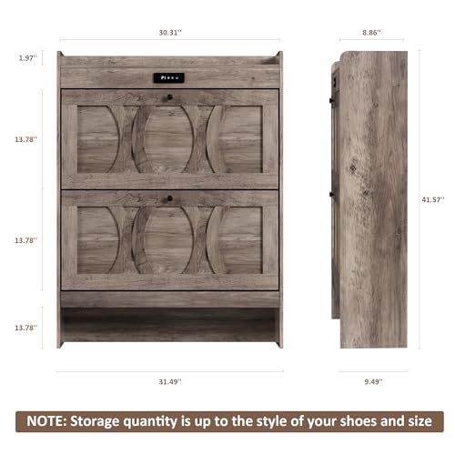 Intelligent 2 Flip Drawers Shoe Storage Cabinet, Rustic White