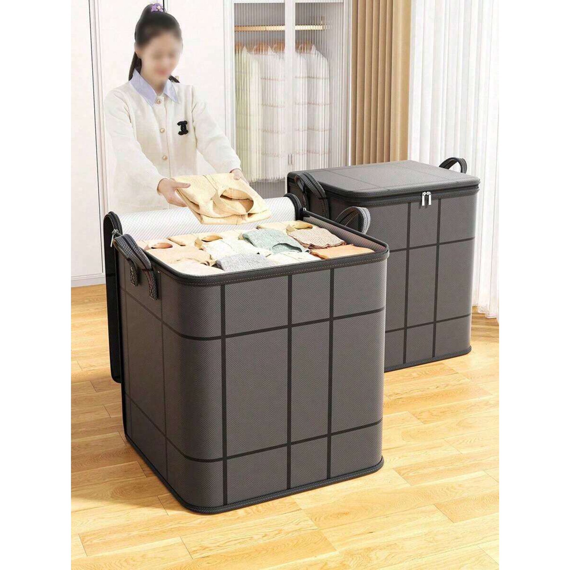 1PC Black Thickened Foldable Storage Bag - Large-Capacity Woven Organizer for Clothes/Quilts (Bedroom/Wardrobe/Under Bed Closet Storage)