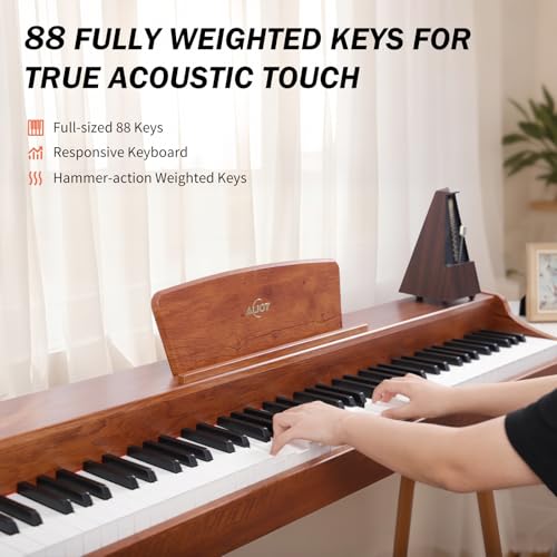 AiJoy Digital Piano 88-Key Weighted Action Keyboard, Home Electric Piano for Beginners with Triple Pedal, Compact Design, Supports MIDI/Headphone Connection, Wood Grain Finish