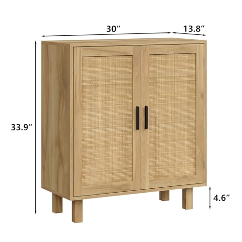 Rattan Buffet Cabinet, Sideboard Buffet with Drawer, Boho Credenzas Farmhouse Console Table for Dining Room, Hallway, Living Room
