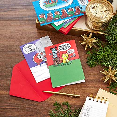 Hallmark Shoebox Funny Boxed Christmas Cards Assortment, Festive Cartoons (4 Designs, 24 Cards with Envelopes)