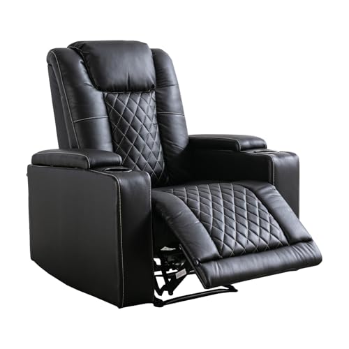 Electric Recliner Chair, Soft Leather Reclining Home Theater Seating with USB Ports, Cup Holders Hidden Arm Storage, Breathable Design for Living Room (1, Black)