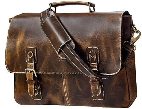 RUSTIC TOWN Leather Laptop Messenger Bag for Men - Full Grain Leather Briefcase Computer Satchel Office Crossbody Bag