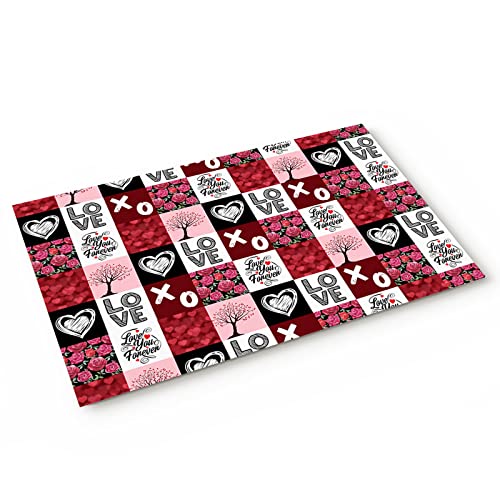 Front Door Mat Doormat- Valentine's Day I Love You Forever Sweet Rose Love Tree Low Profile Indoor Mat for Home, Office Garden, Garage, Patio,
