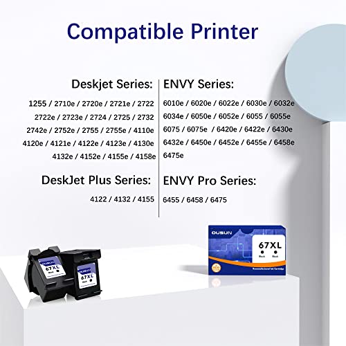 HP Remanufactured 67XL Ink Cartridges Black/Tri-Color Ink Cartridges (2-Pack) 67 XL Ink Cartridges Replacement for HP Ink 67 Works with HP DeskJet 2700, 4100，1255 Series, HP Envy 6000, 6400 Series