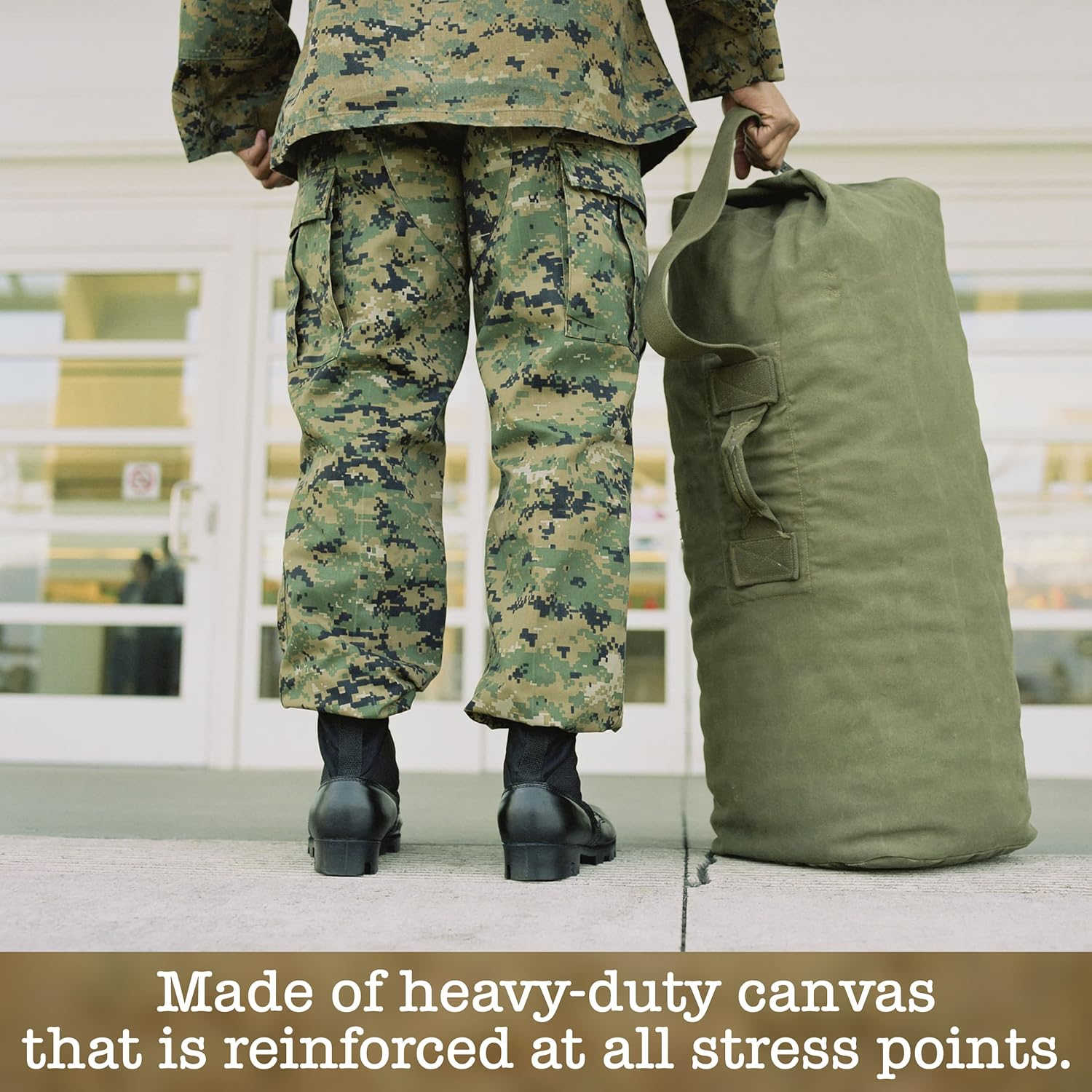 BaHoki Essentials Canvas Duffel Bag - Heavy Duty Top Load Duffel Sea Bag - Military Green Cargo Travel Bags