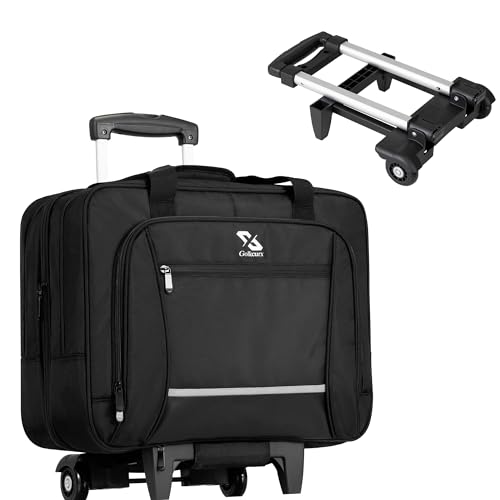 Golkcurx Rolling Laptop Bag with Wheels, Removable Water-Repellent Rolling Briefcase for Women and Men, Fits Up to 17.3 Inch Laptop Rolling Computer Bag, Black