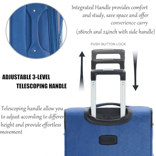 Softside Luggage Sets With Spinner Wheels, Softshell Lightweight Suitcase With Expandable And TSA Lock, 3pcs Set (blue)